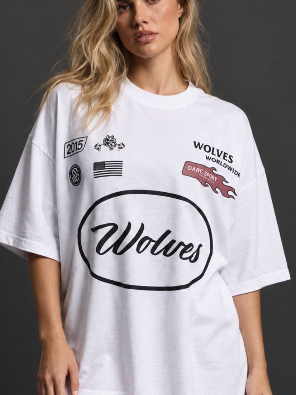 Darc Sport Wolves Graphic Oversized Tee White Small